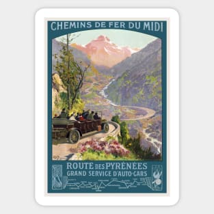 Route des Pyrénées France Vintage Poster 1920 Sticker